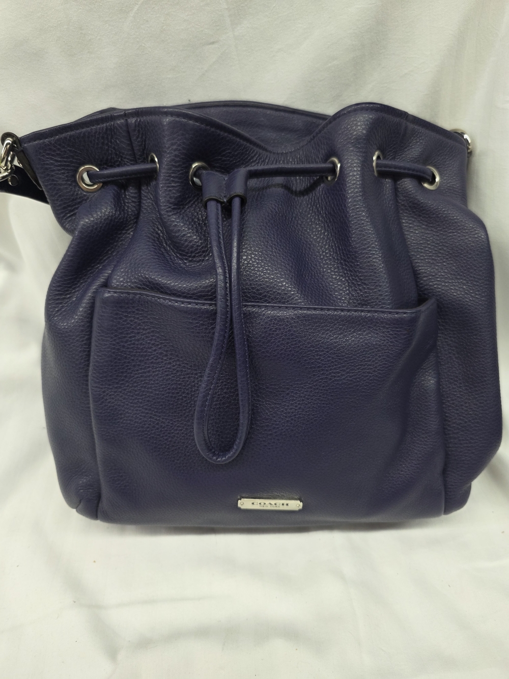 Coach Navy Pebbled Leather Drawstring Shoulder Bag